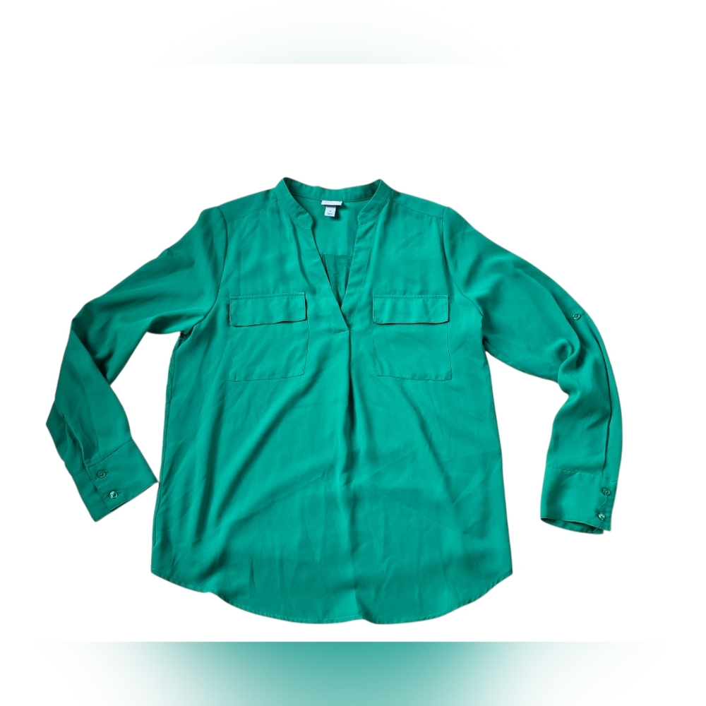 A New Day Green Multi Texture Long Sleeve Breezy Blouse Size M